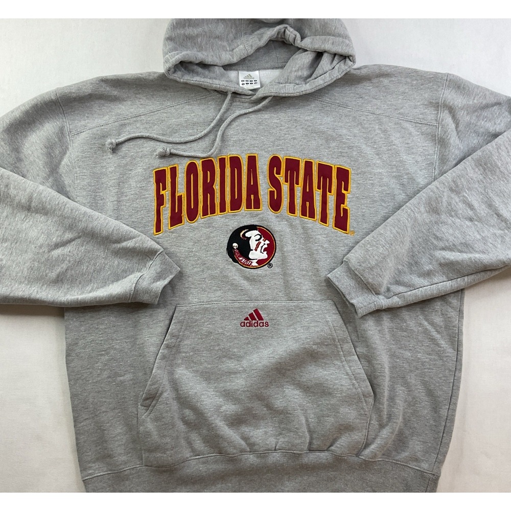 Vintage Adidas Hoodie Men XL Florida State Seminoles Y2K Grey NCAA Center Logo - Picture 13 of 13